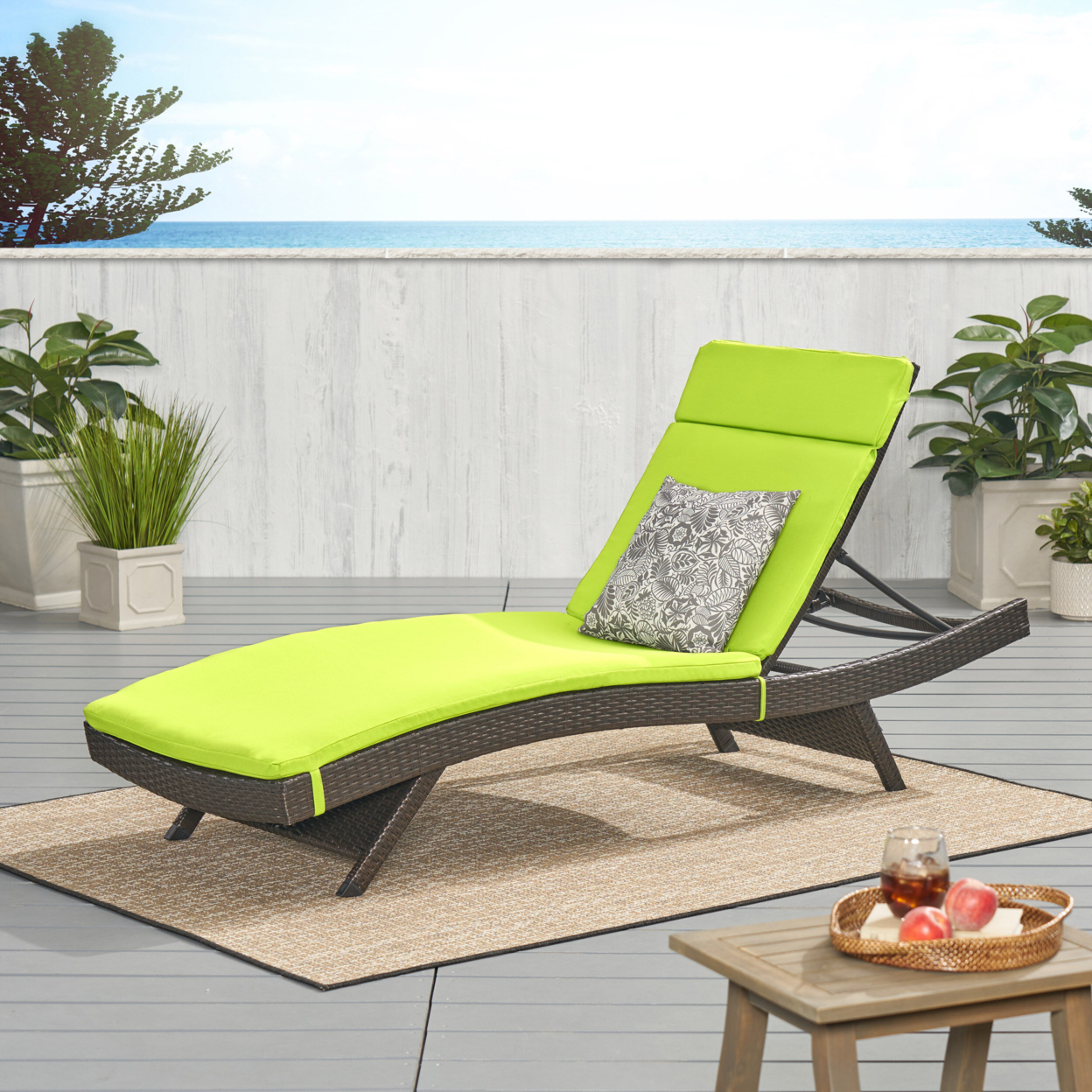 Lakeport Outdoor Adjustable Chaise Lounge Chair With Cushion - Green Cushion