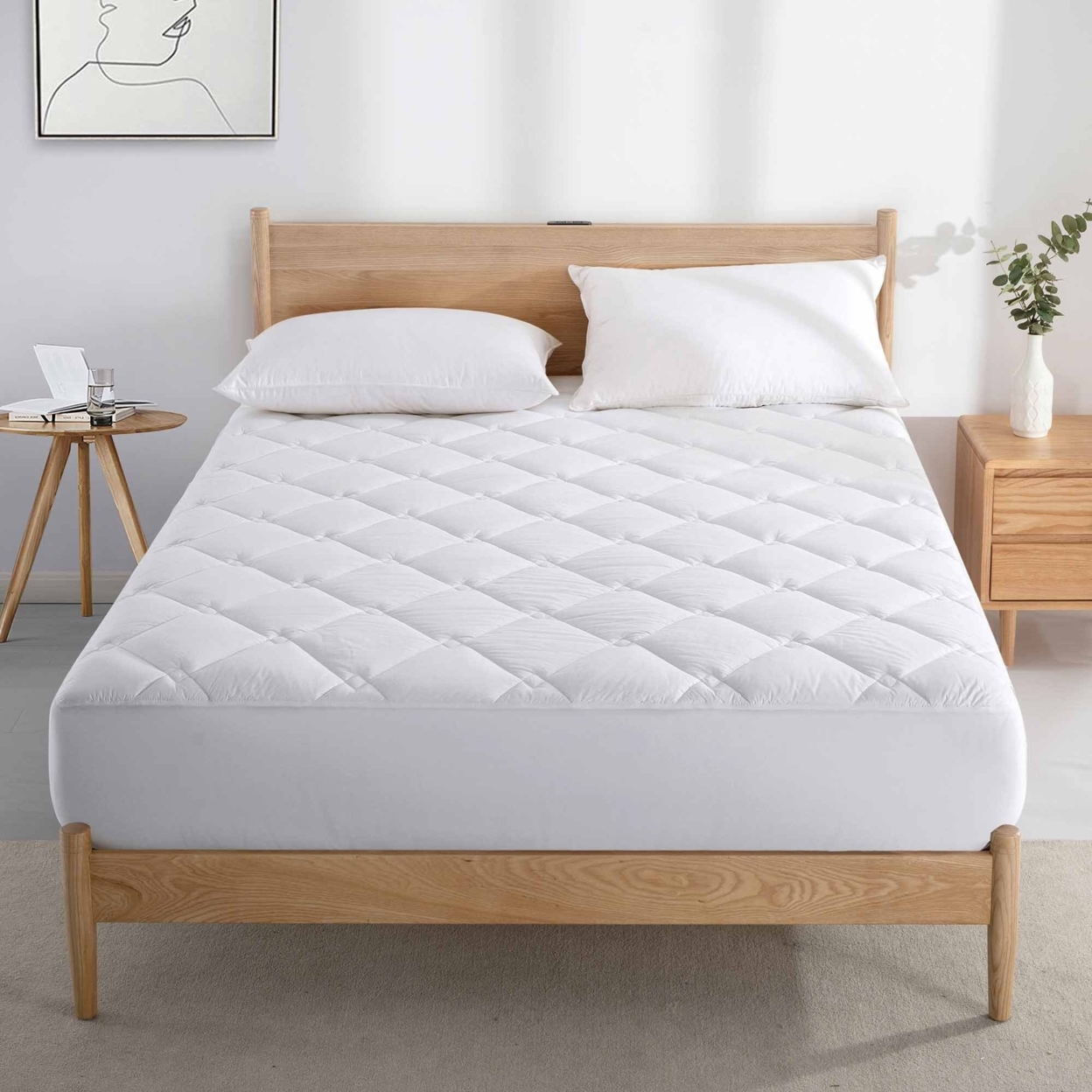 300 TC Cotton Cover Down Alternative Mattress Pad Topper, Quilted Design,Comforterable&Supportive , Deep Porket - Full, White