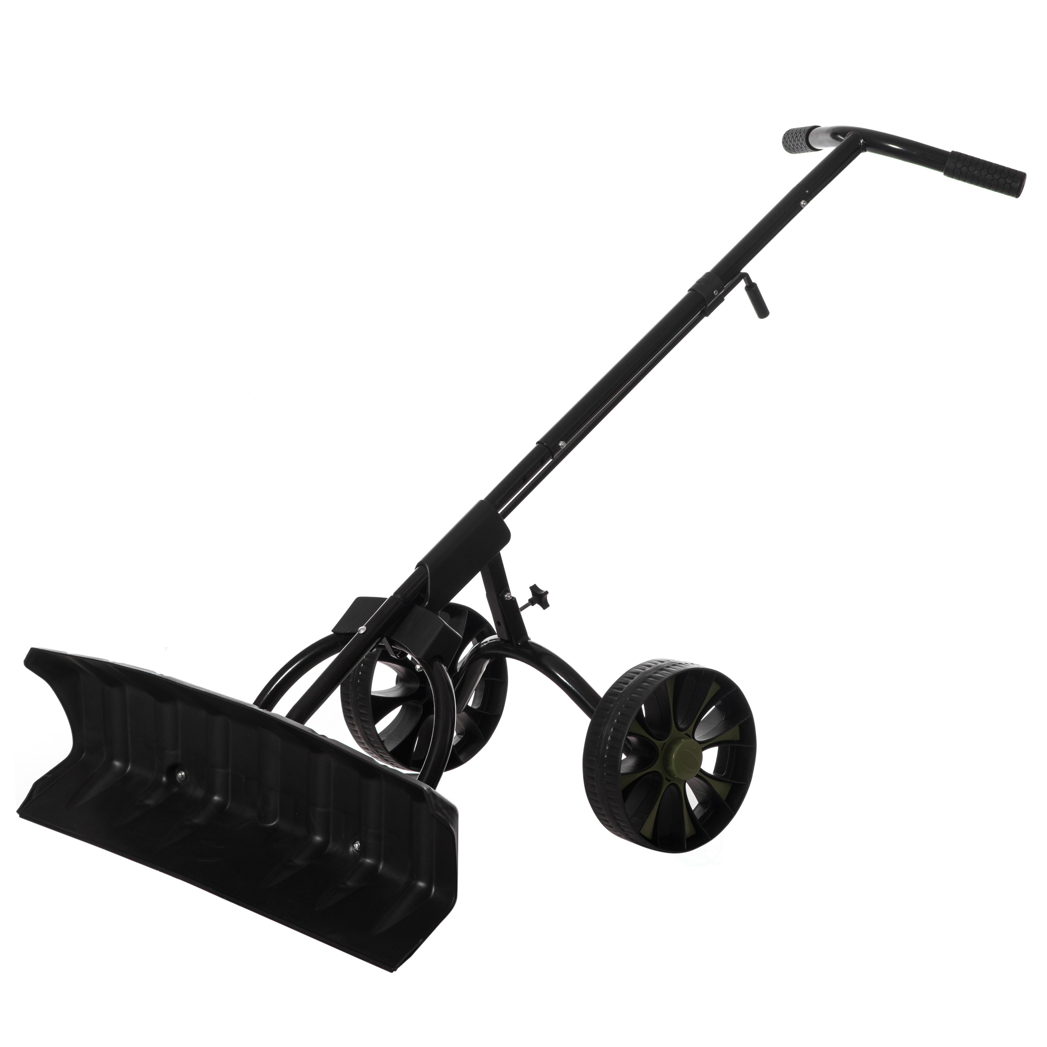 Extra Wide 36 in. Snow Shovel Plow Pusher Remover with Large Rugged Wheels, Heavy Duty, Black