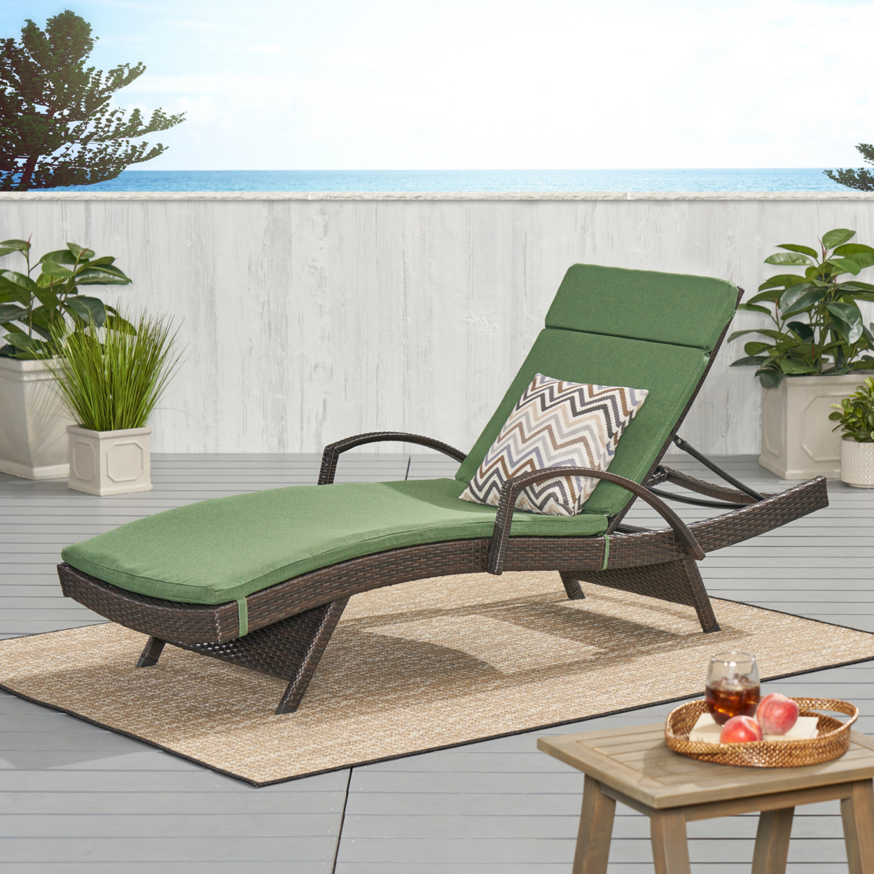 Lakeport Outdoor Adjustable Armed Chaise Lounge Chair With Cushion - Jungle Green Cushion