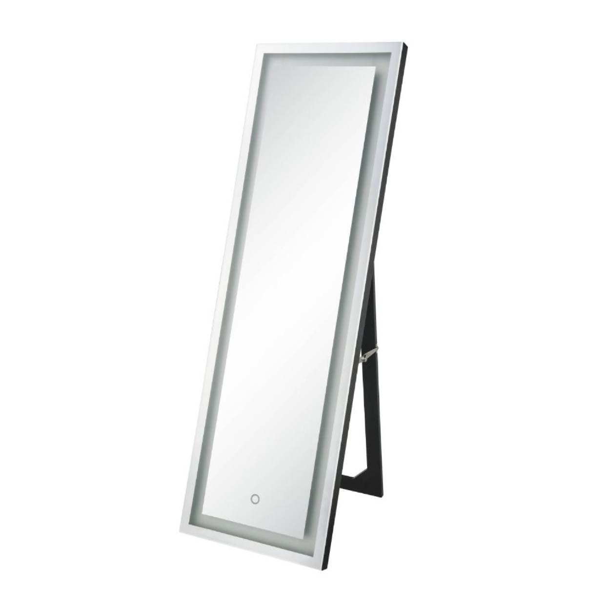 Floor Mirror With LED Touch Light And Rectangular Shape, Silver- Saltoro Sherpi