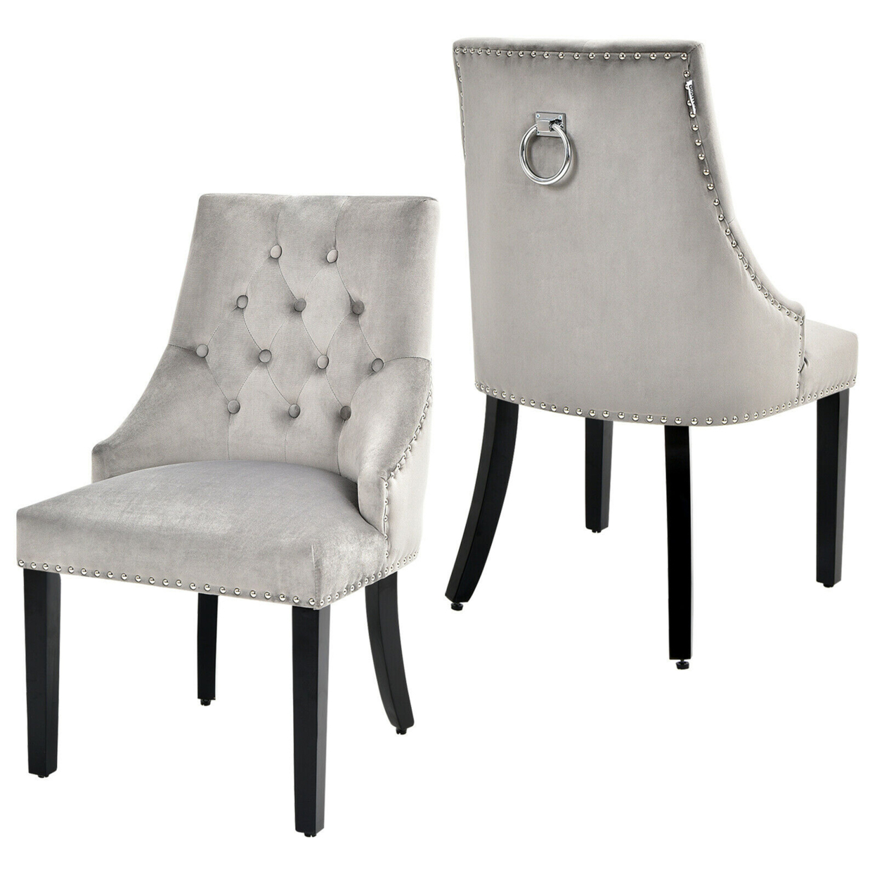 Set Of 2 Button-Tufted Dining Chair Upholstered Armless Side Chair - Grey