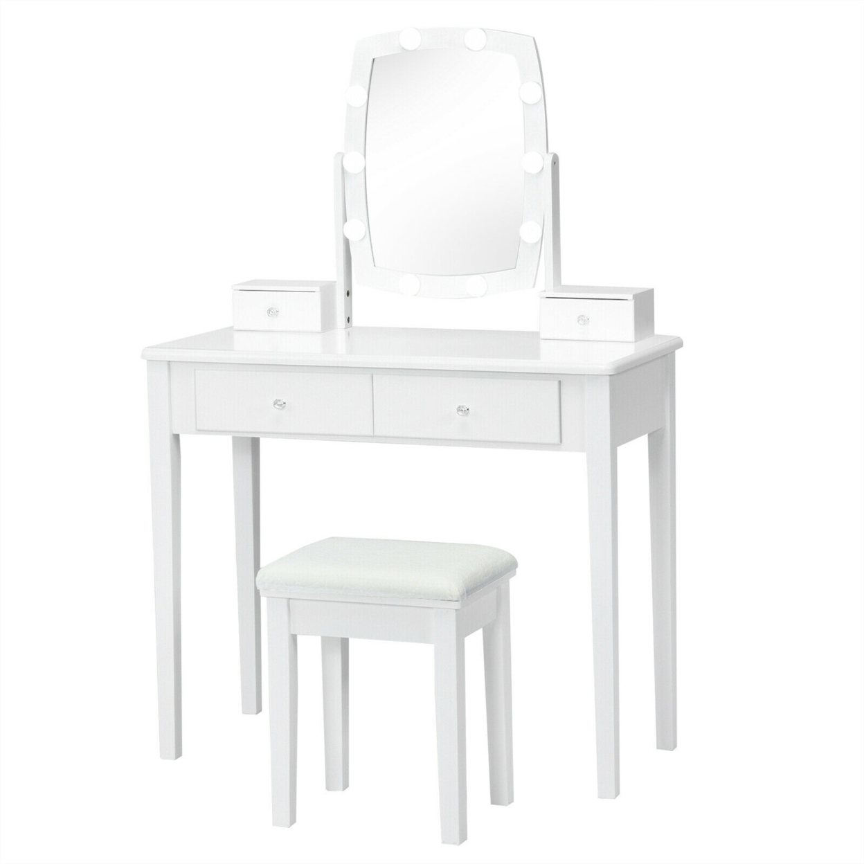 Vanity Table Set With Lighted Mirror Adjustable 10 Bulbs Dresser 4 Drawer - White