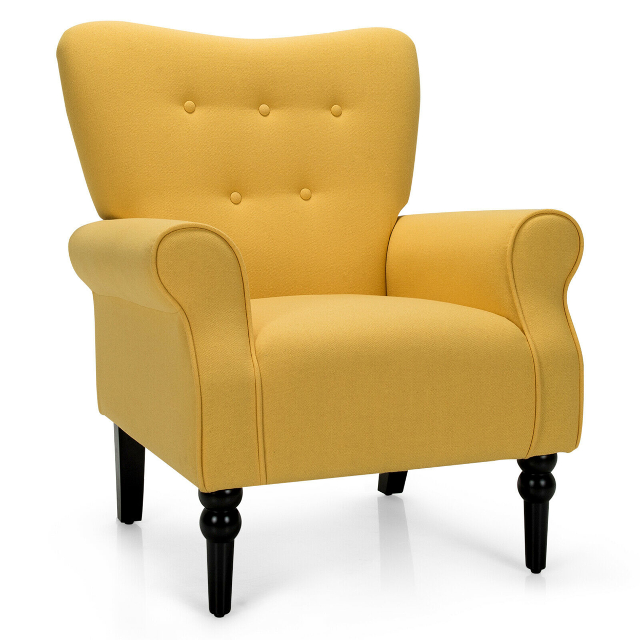 Modern Accent Chair W/ Tufted Backrest & Rubber Wood Legs - Yellow