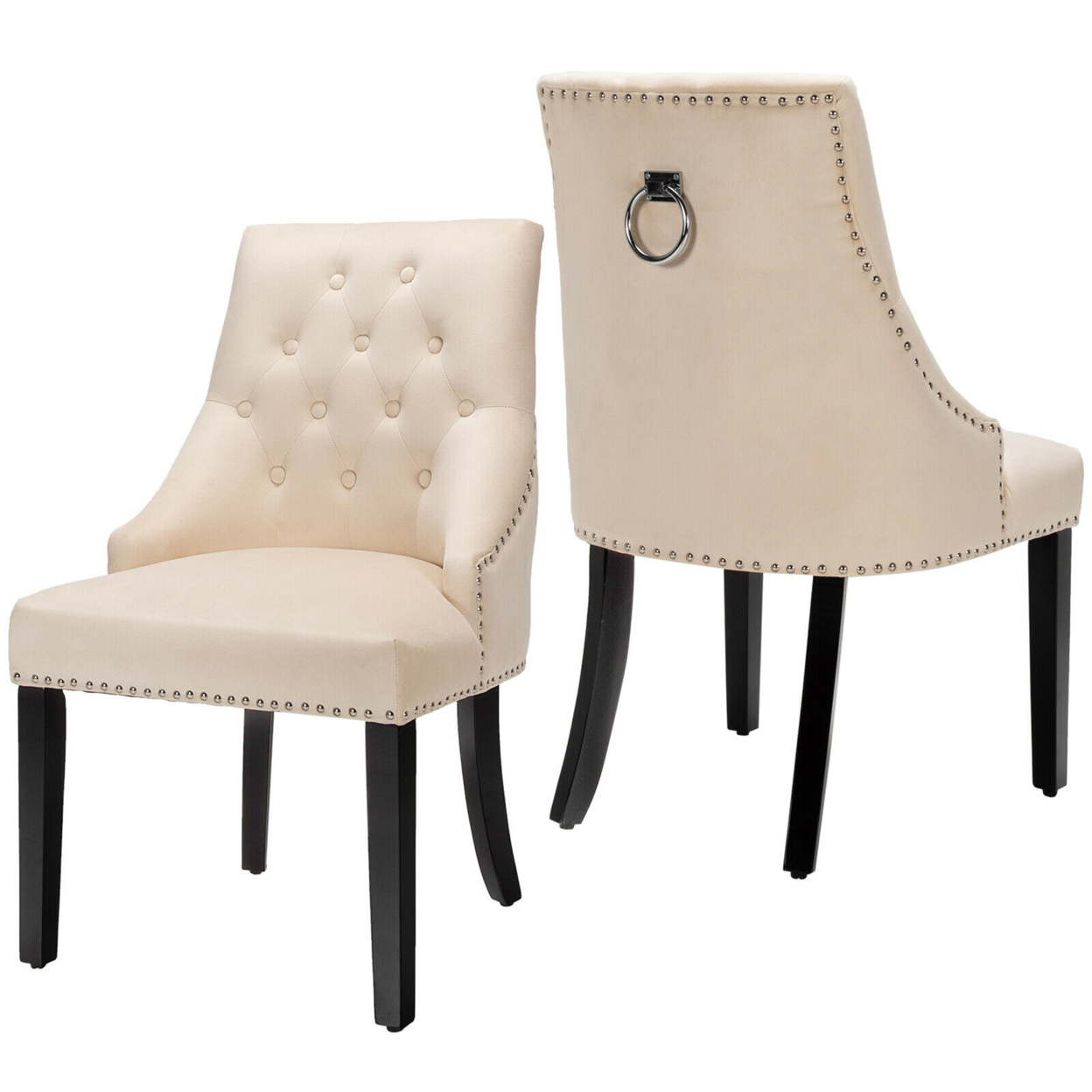 Set Of 2 Button-Tufted Dining Chair Upholstered Armless Side Chair - Beige