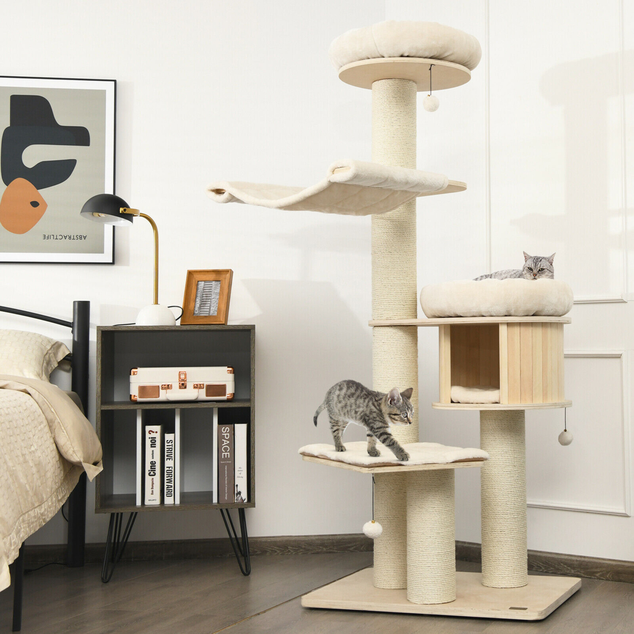 68.5'' Cat Tree Condo 4-Layer Wooden Kitten Activity Tower W/ Sisal Posts