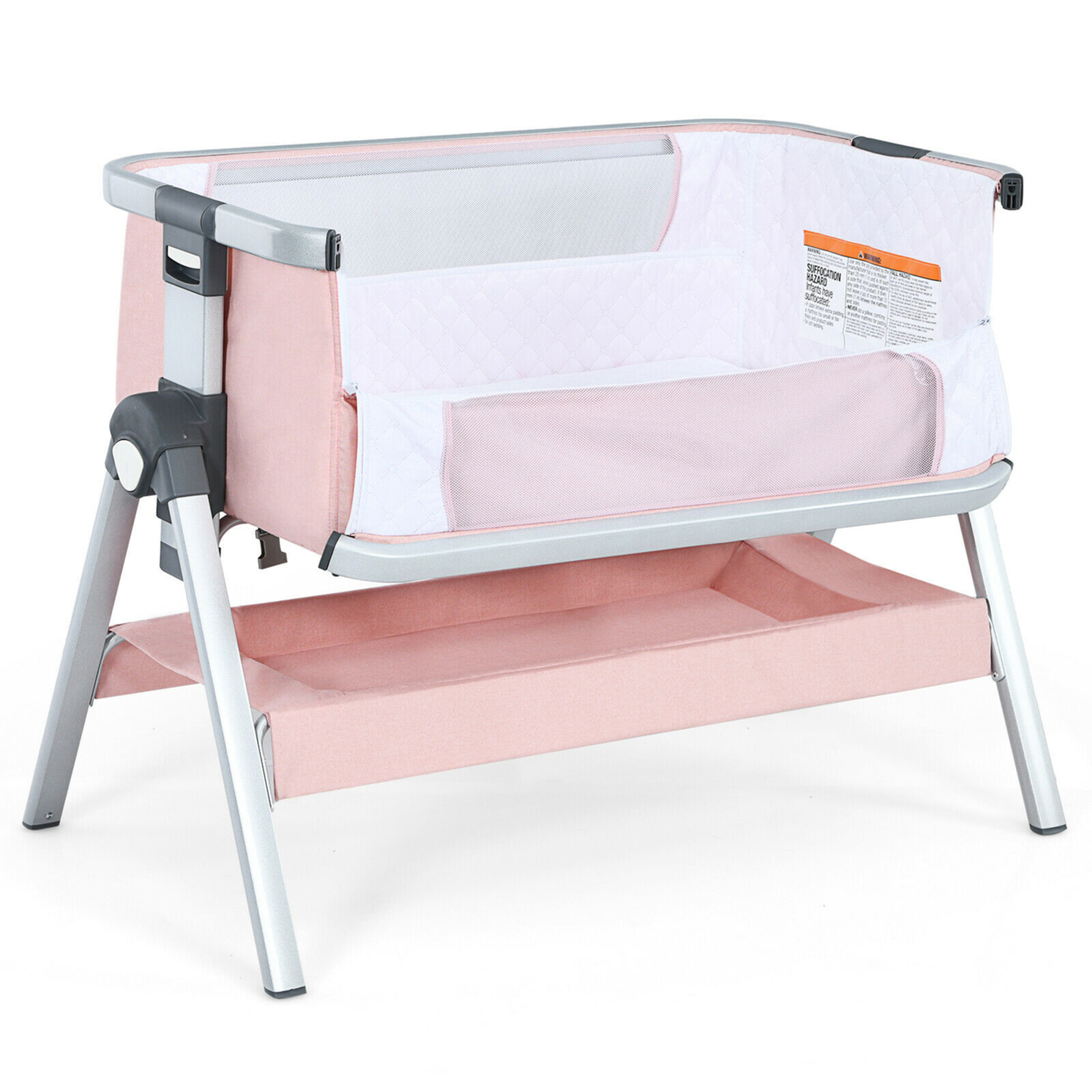 Baby Bassinet Bedside Sleeper W/Storage Basket & Wheel For Newborn - Pink