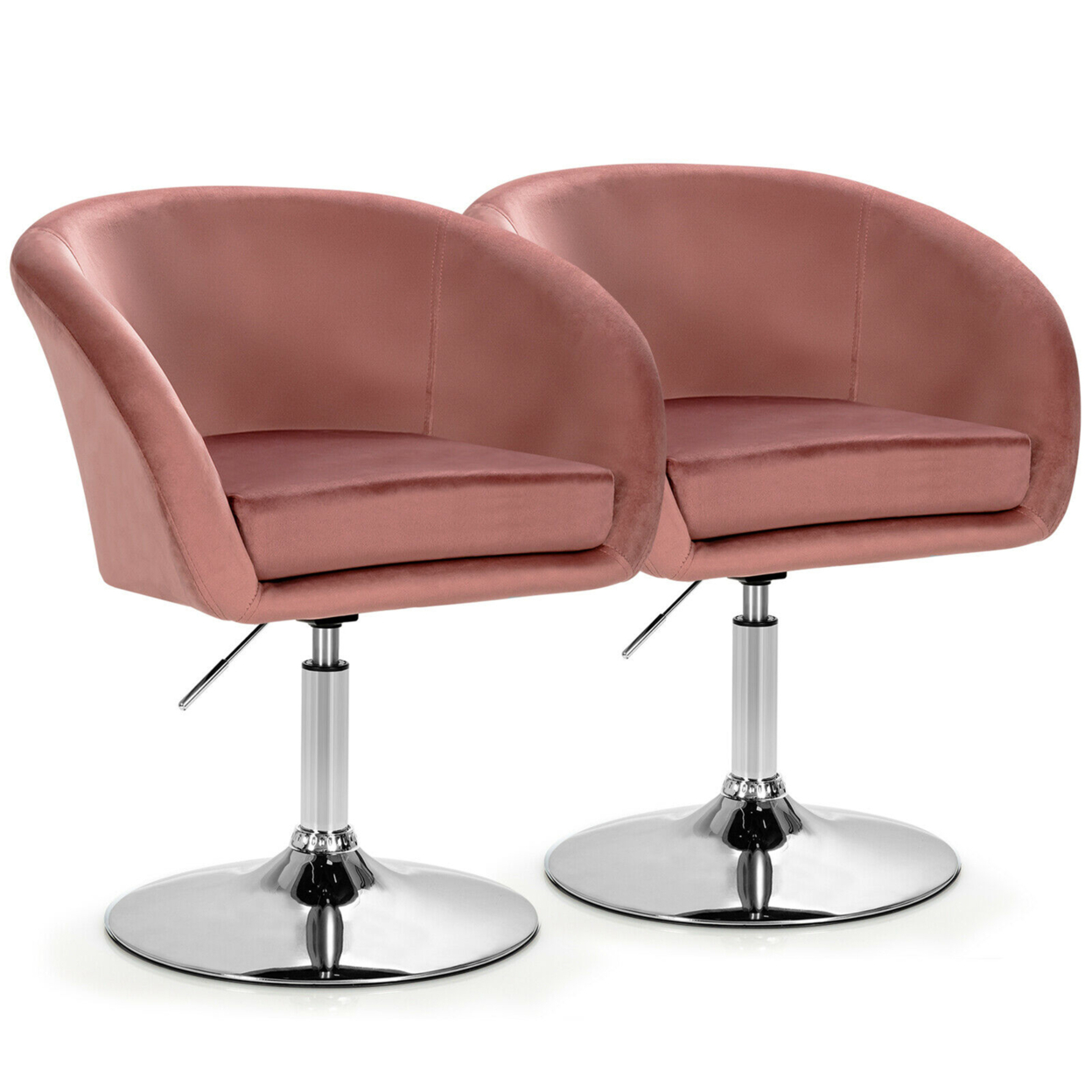 Set Of 2 Modern Velvet Chair Height Adjustable Bar Stool Swivel - Pink