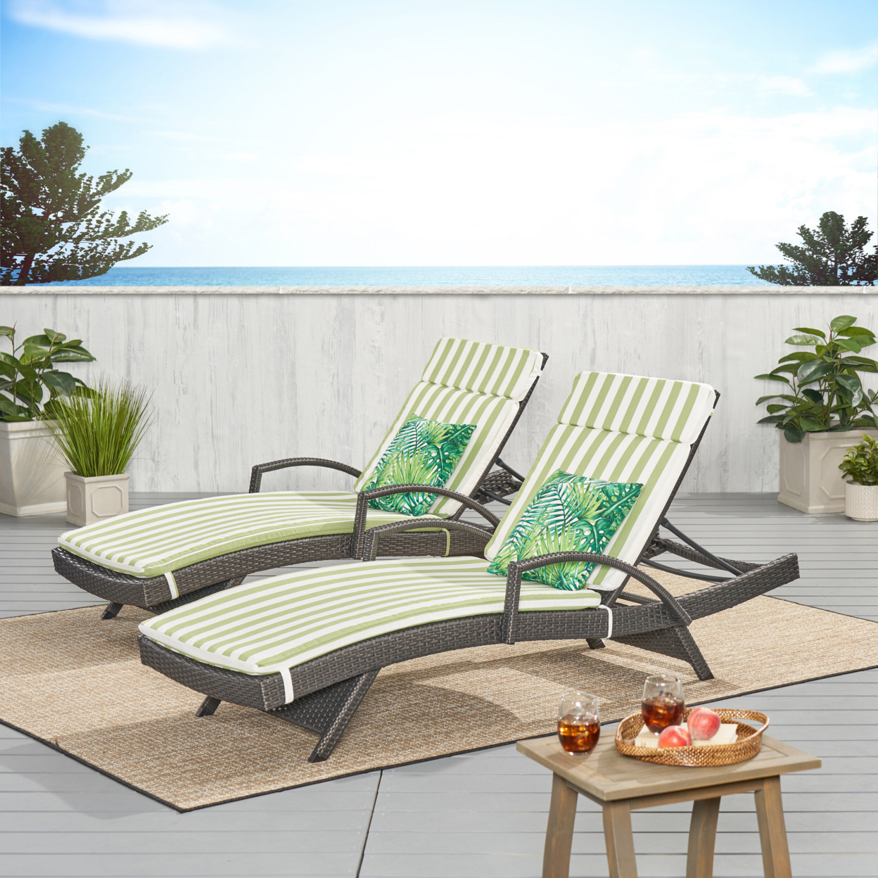 Soleil Outdoor Wicker Chaise Lounges With Water Resistant Cushions (Set Of 2) - Orange