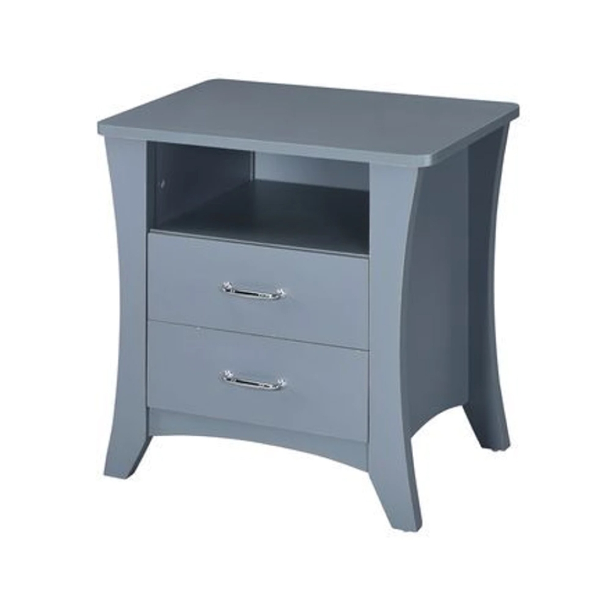 Accent Table With 2 Drawers And Open Compartment, Gray- Saltoro Sherpi