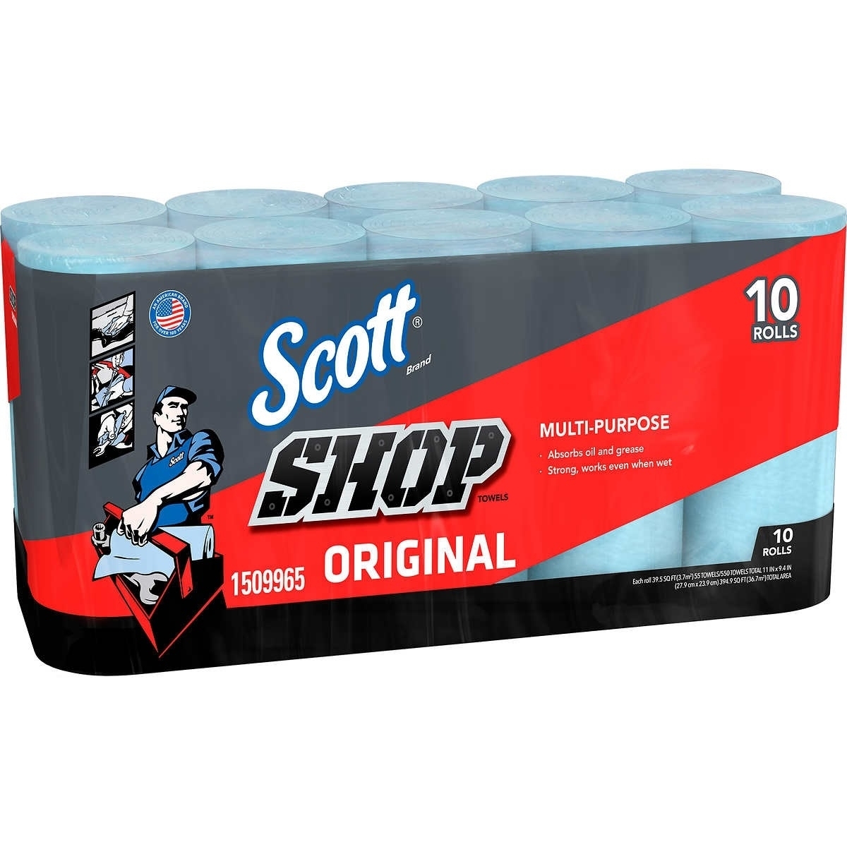 Scott Shop Towels, Original Multi-Purpose, Blue, 55 Towels/Roll (10 Rolls)