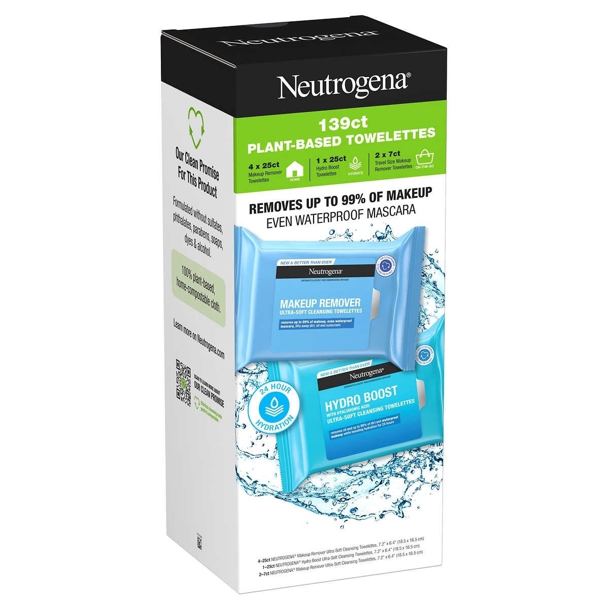 Neutrogena Makeup Remover & Hydro Boost Ultra-Soft Cleansing Towelettes, 139 Ct