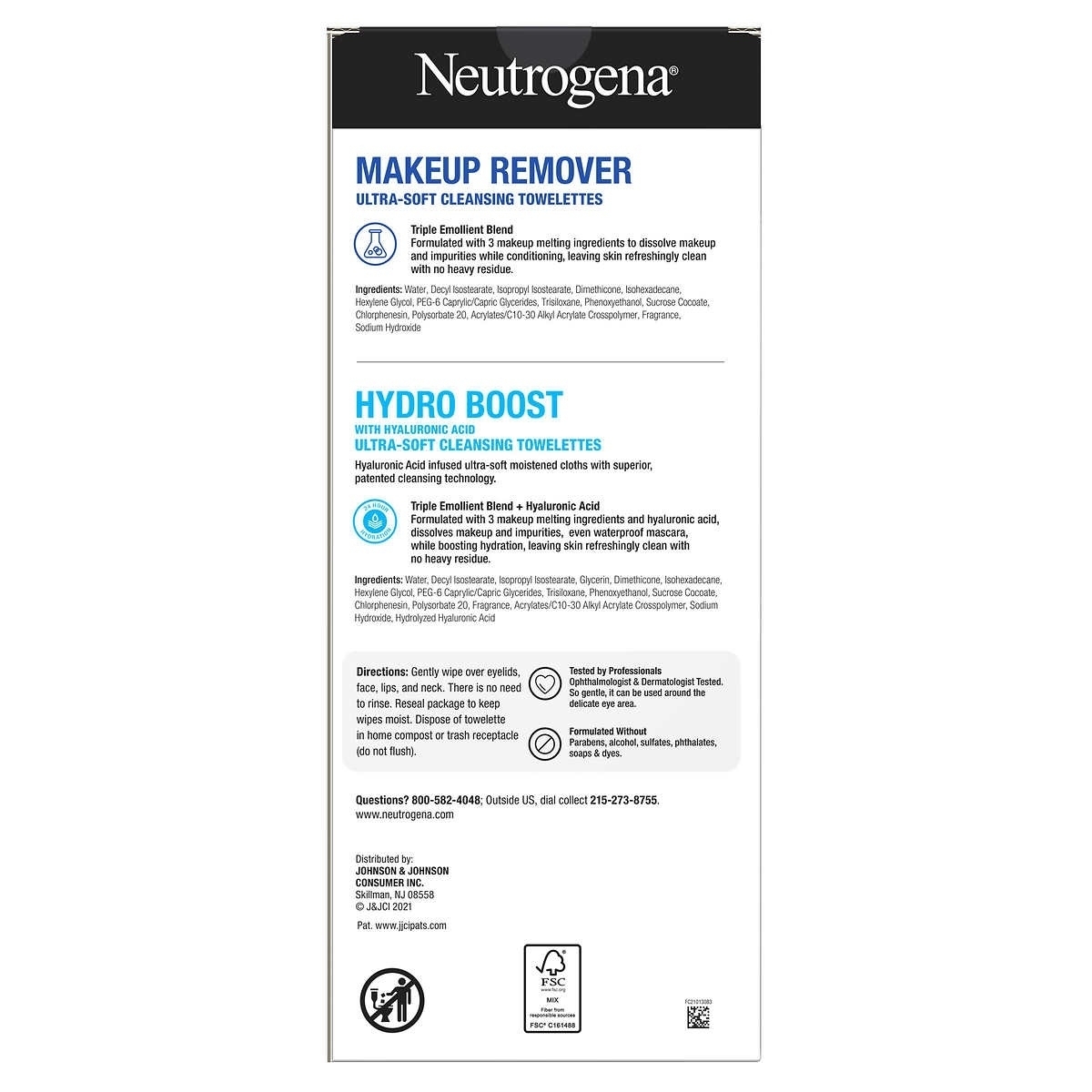 Neutrogena Makeup Remover & Hydro Boost Ultra-Soft Cleansing Towelettes, 139 Ct