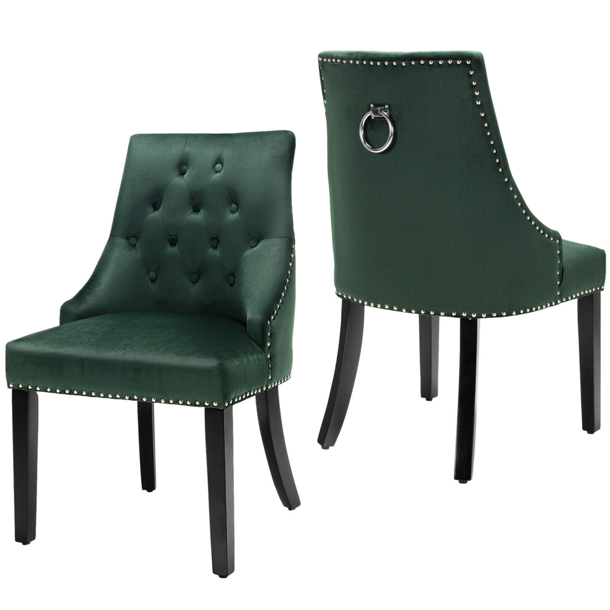 Set Of 2 Button-Tufted Dining Chair Upholstered Armless Side Chair - Green