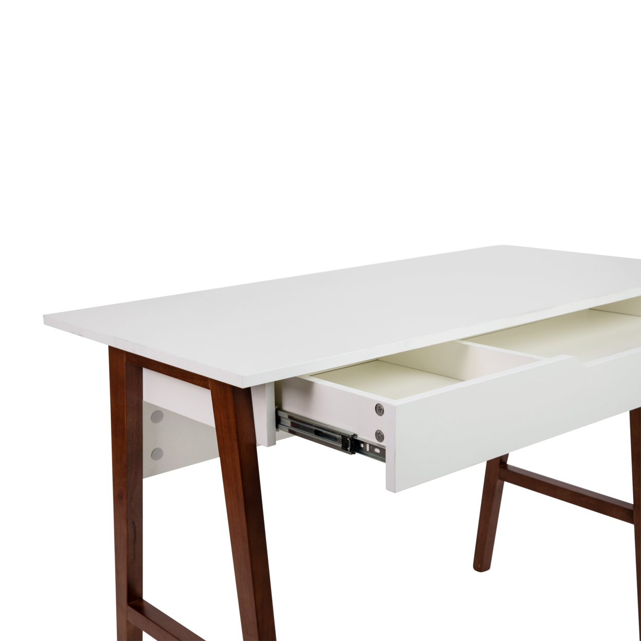 Home Office Writing Computer Desk With Drawer - Table Desk For Writing And Work, White And Walnut