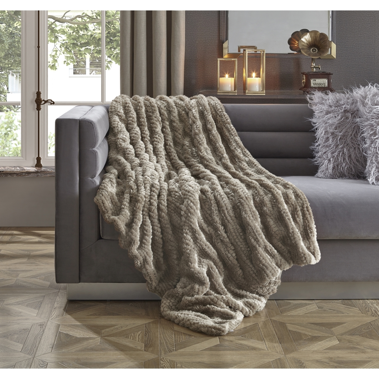 Noelia Throw-Extra Soft, Silk Touch-Honeycomb Texture-Exceptionally Cozy - Brown
