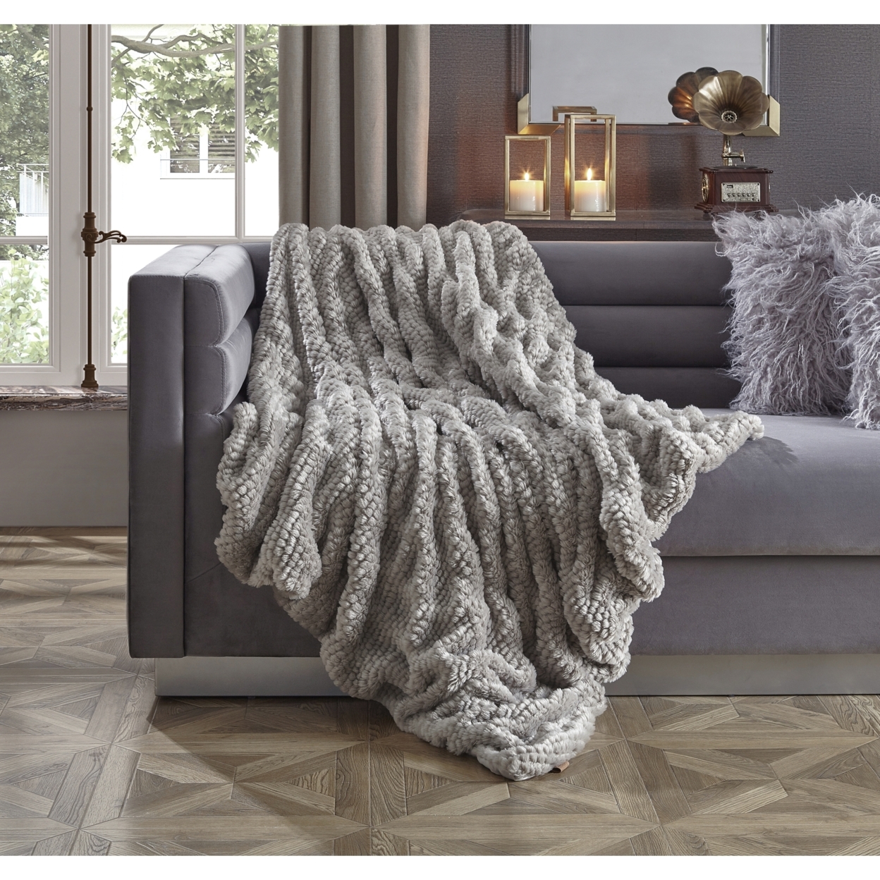 Noelia Throw-Extra Soft, Silk Touch-Honeycomb Texture-Exceptionally Cozy - Grey