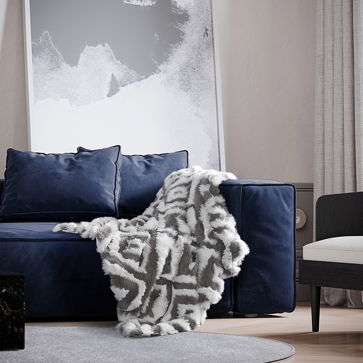 Ammar Throw-Luxuriously Soft-Ikat Diamond Design-Fluffy Cozy Texture - Grey