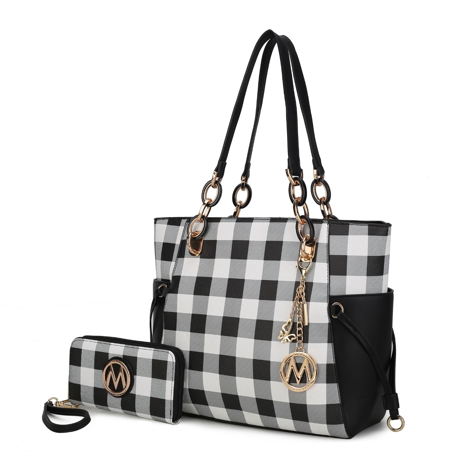 MKF Collection Yale Checkered Tote Handbag With Wallet By Mia K. - Light Blue