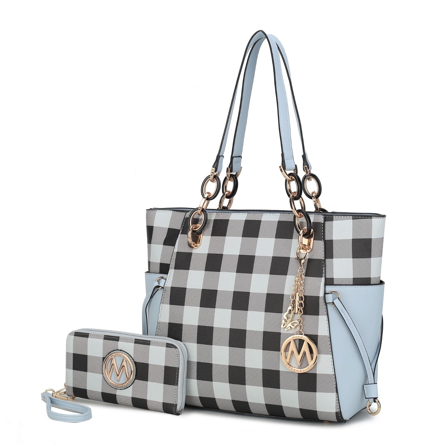 MKF Collection Yale Checkered Tote Handbag With Wallet By Mia K. - Cognac Brown