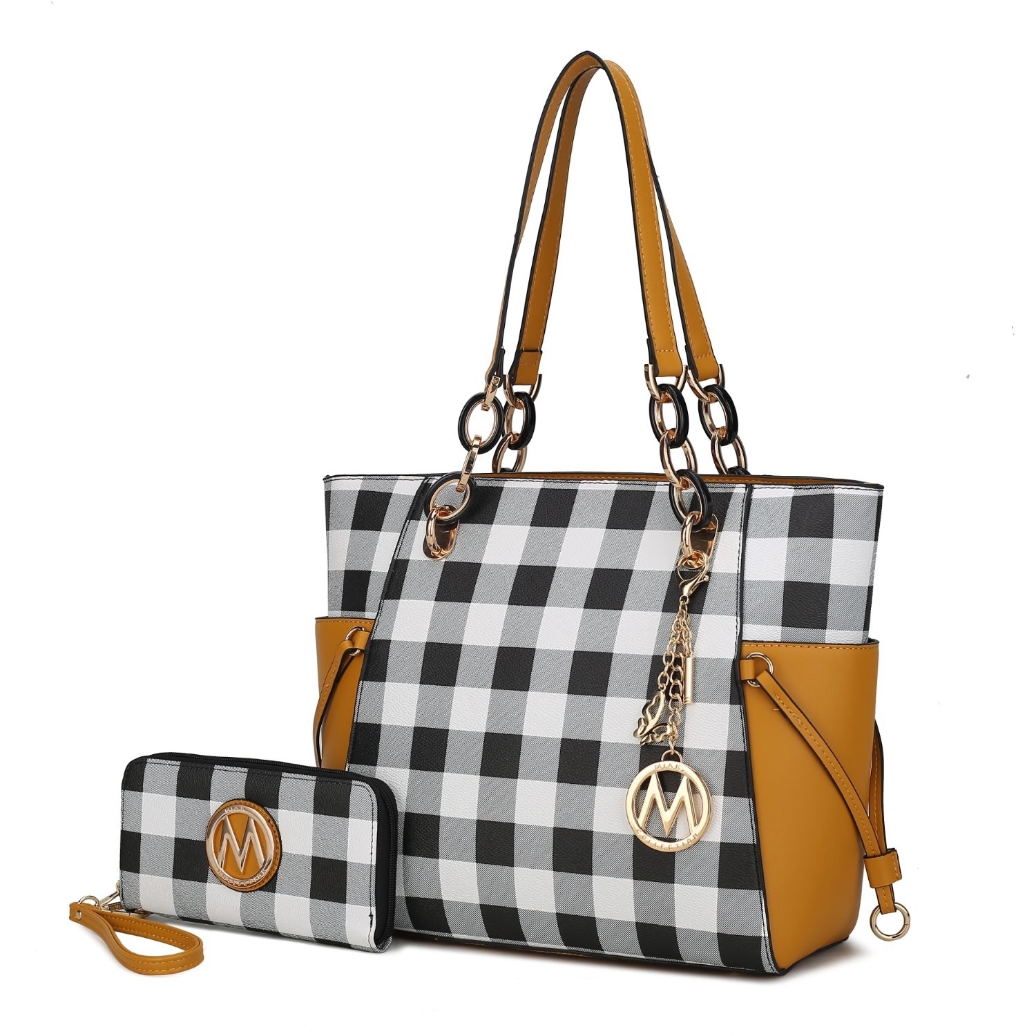 MKF Collection Yale Checkered Tote Handbag With Wallet By Mia K. - Yellow