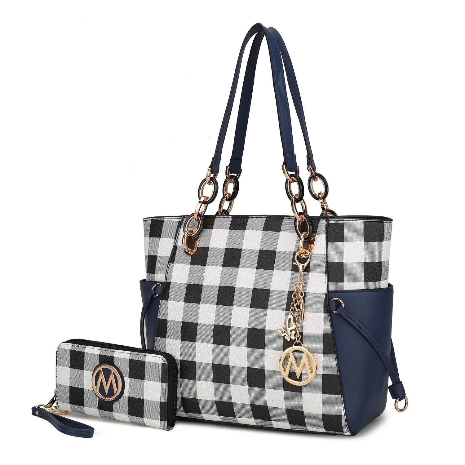 MKF Collection Yale Checkered Tote Handbag With Wallet By Mia K. - Navy