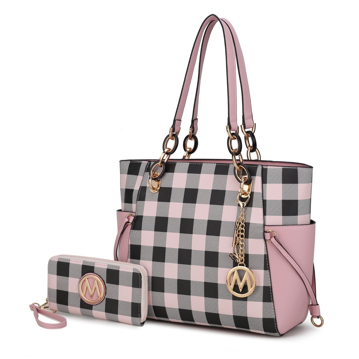 MKF Collection Yale Checkered Tote Handbag With Wallet By Mia K. - Pink