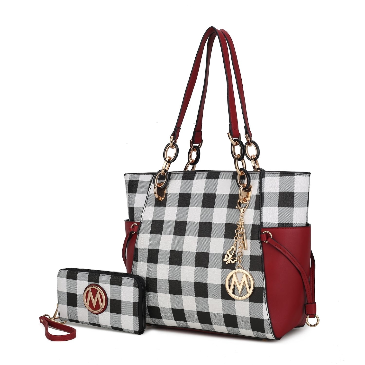 MKF Collection Yale Checkered Tote Handbag With Wallet By Mia K. - Red