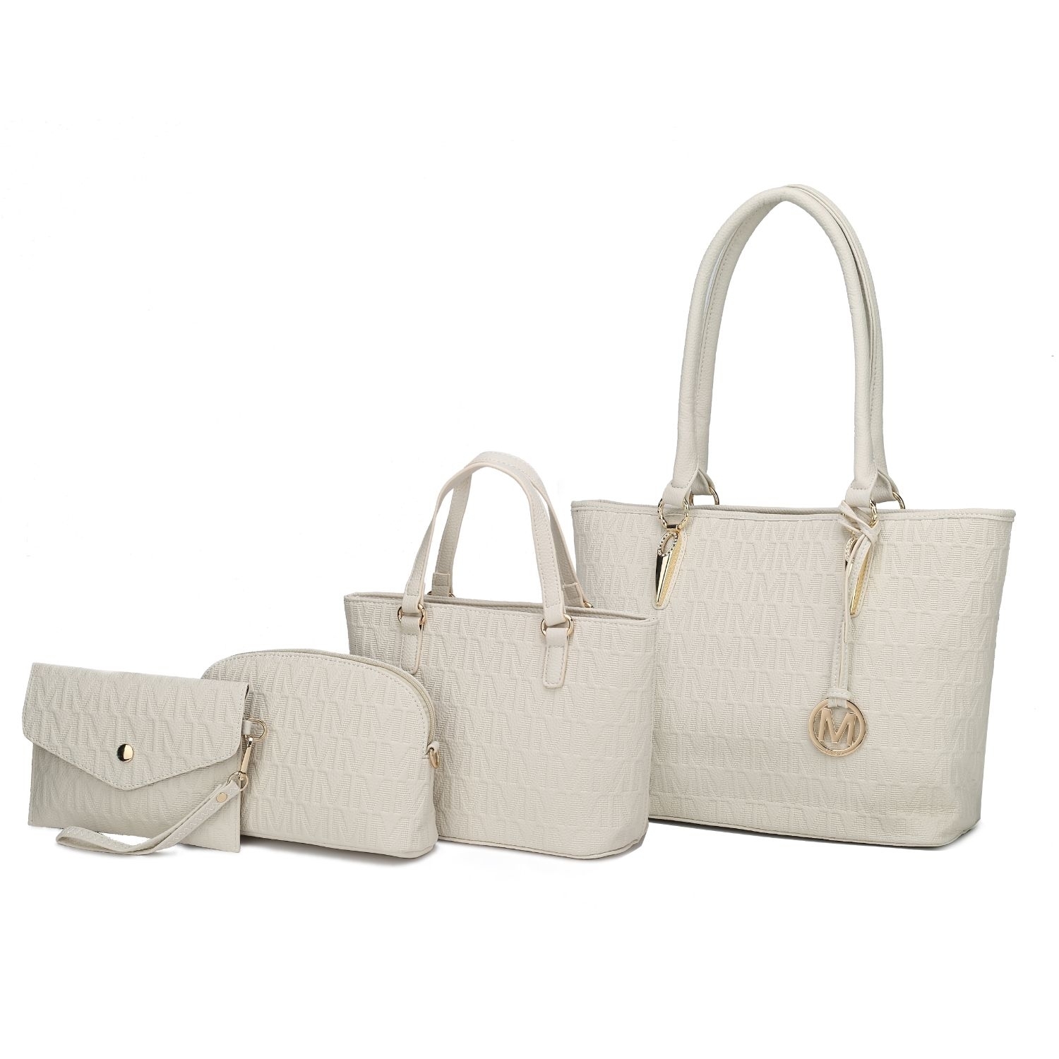 MKF Collection Edelyn Embossed M Signature 4 PCS Tote Handbag Set - Taupe
