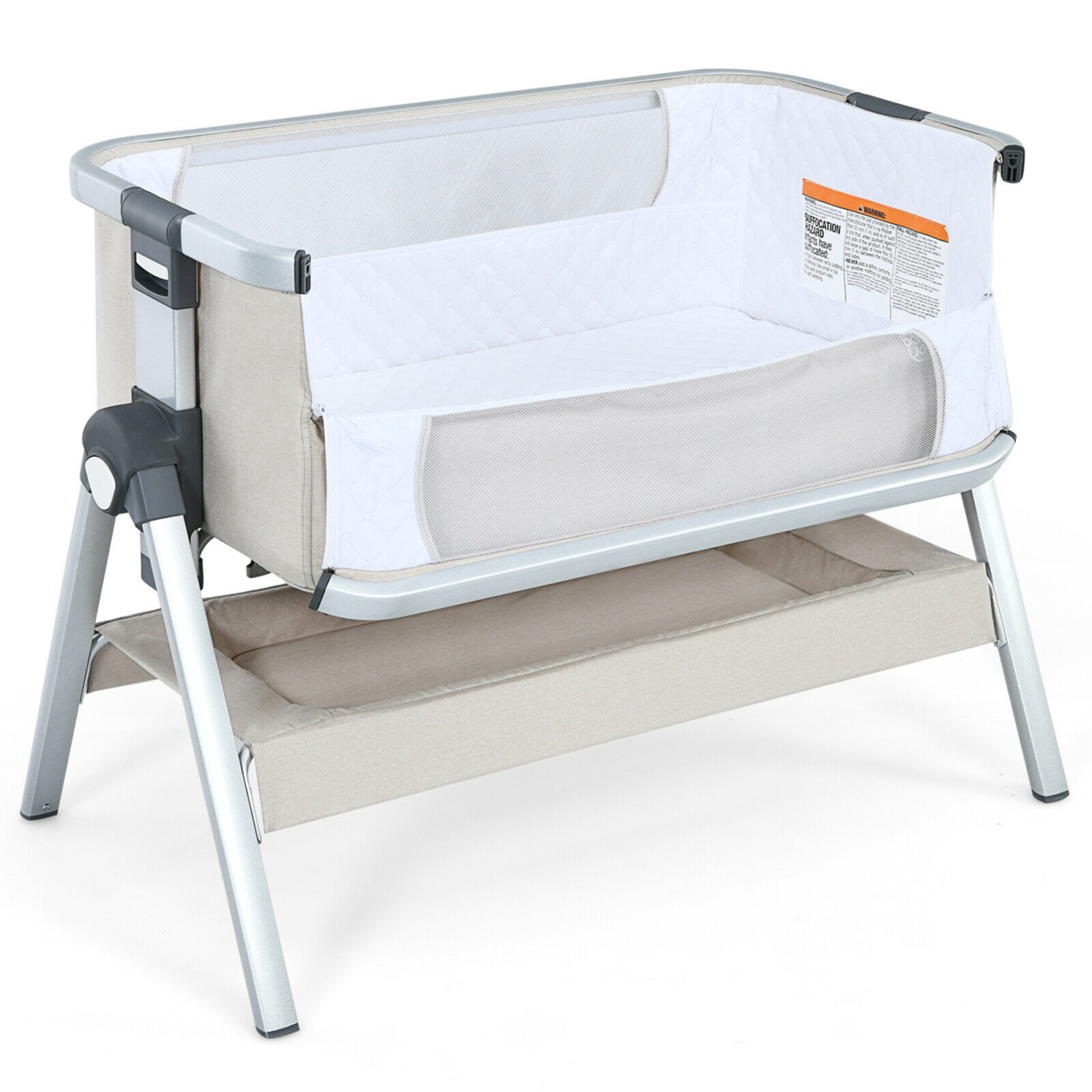 Baby Bassinet Bedside Sleeper W/Storage Basket & Wheel For Newborn - Navy