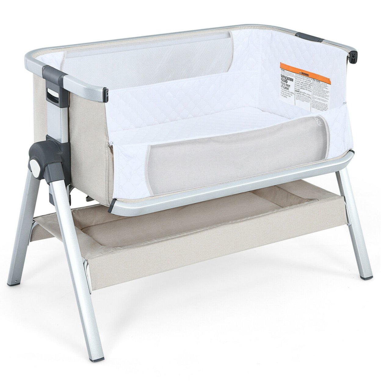Baby Bassinet Bedside Sleeper W/Storage Basket & Wheel For Newborn - Beige