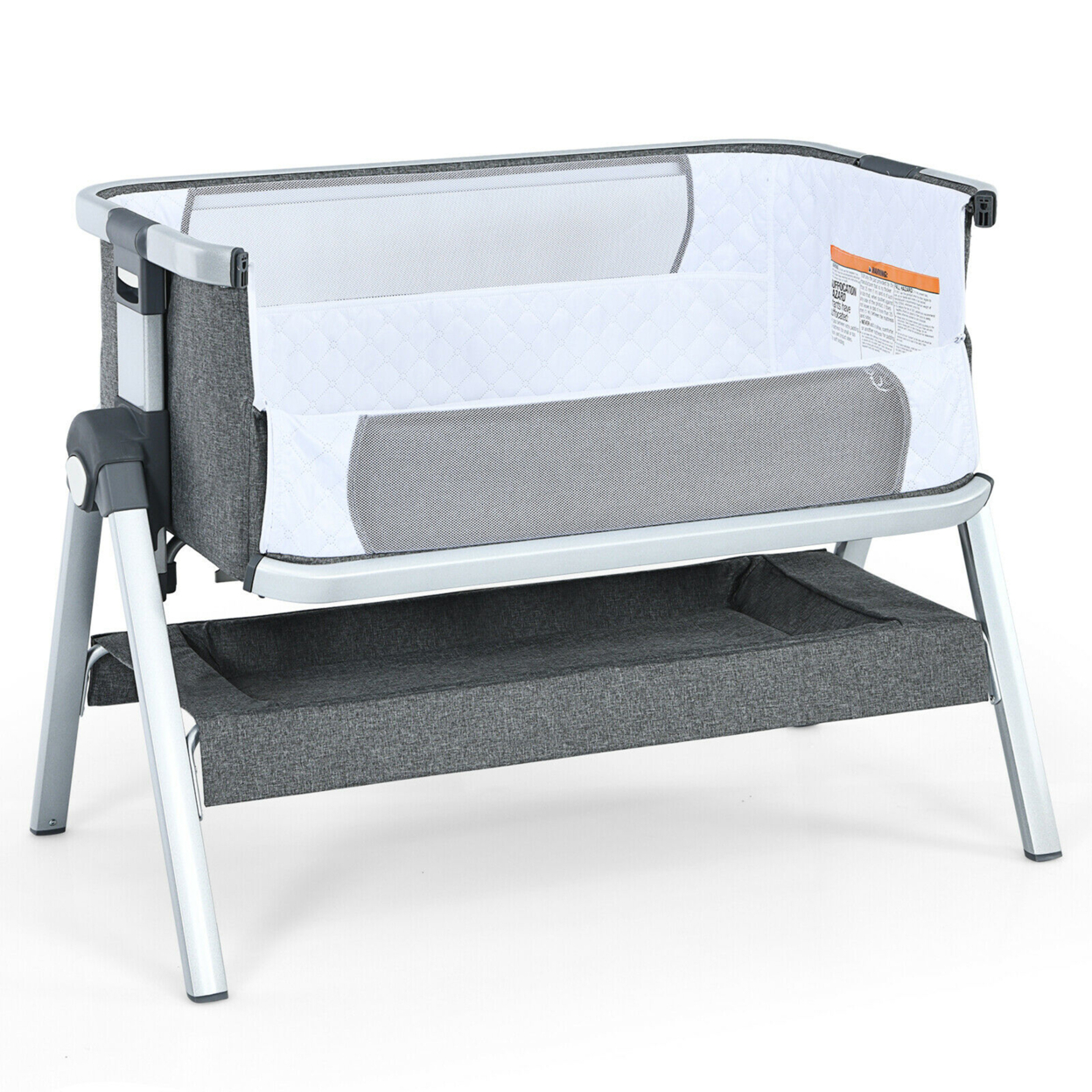Baby Bassinet Bedside Sleeper W/Storage Basket & Wheel For Newborn - Grey