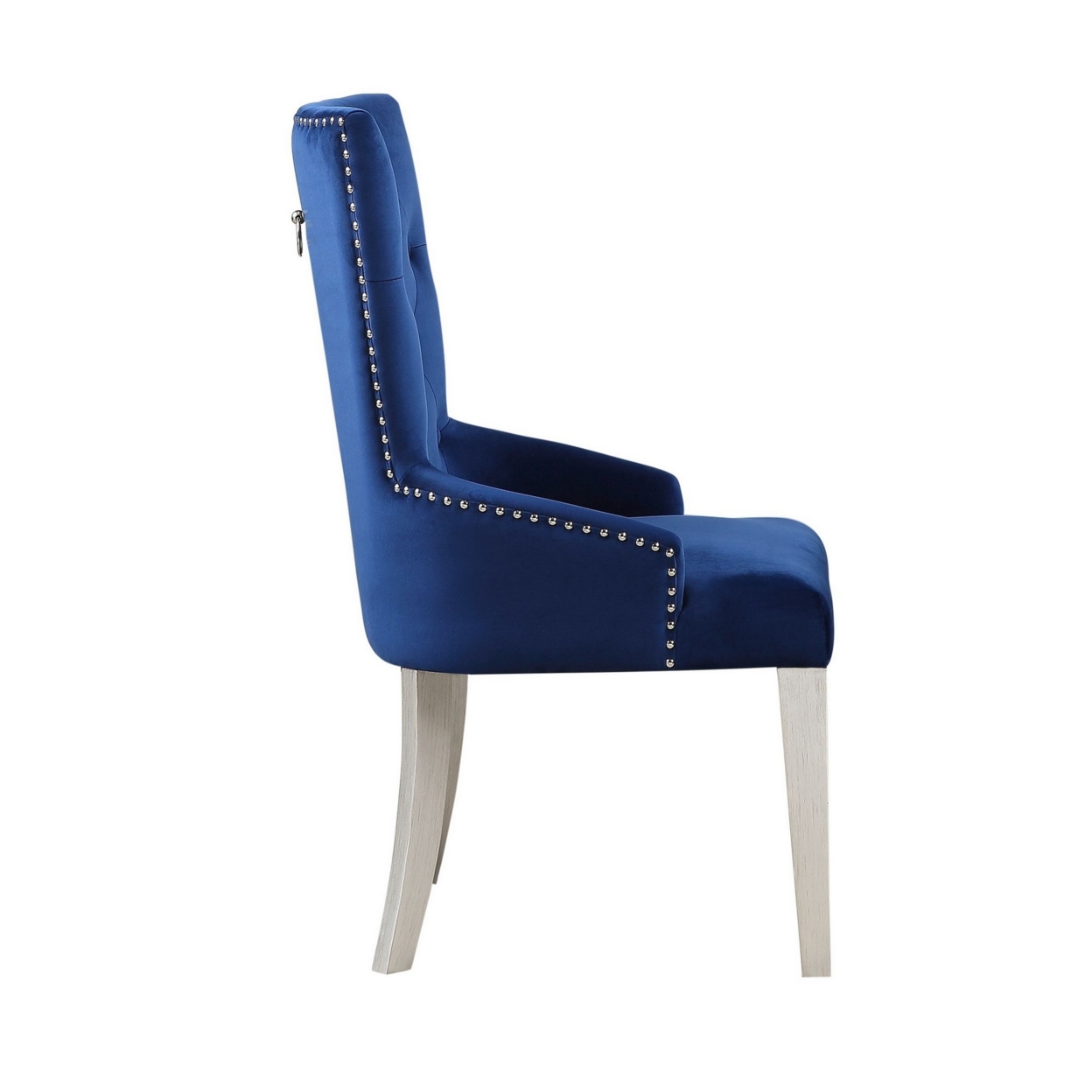 Side Chair With Button Tufted Back And Tapered Legs, Blue- Saltoro Sherpi