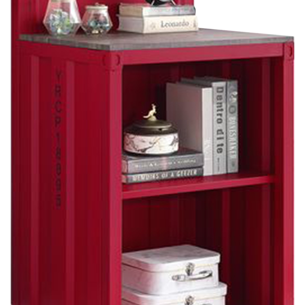 Reception Desk With Container Style And 3 Tier Shelves, Red- Saltoro Sherpi