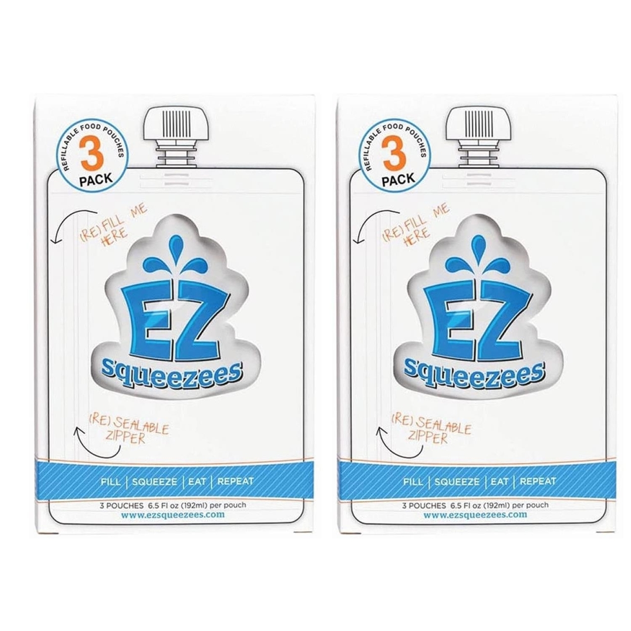 EZ Squeezees Reusable Squeeze Food Pouch 6pk Storage Toddler Kids Refill 894-0001-6pk