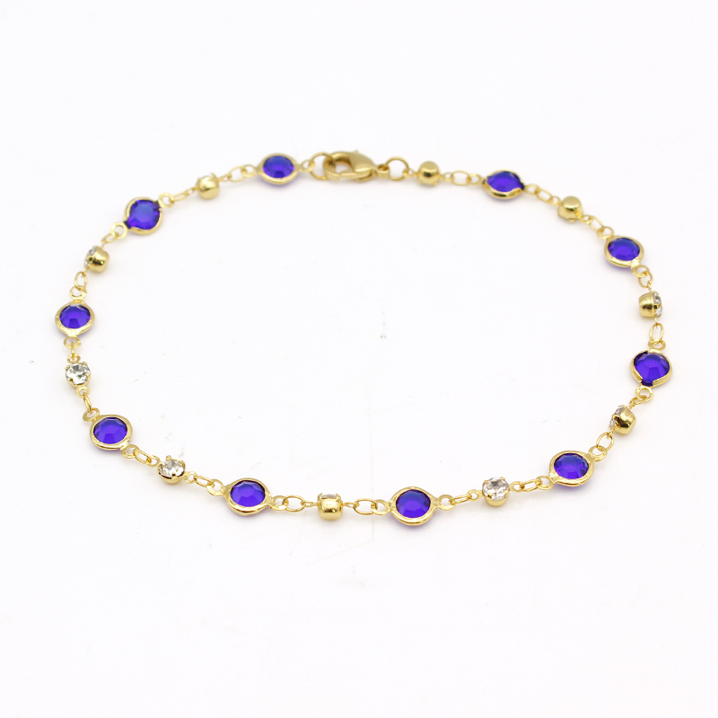 18K Gold Filled High Polish Finsh Blue Crystal Ankle Bracelet JJA02