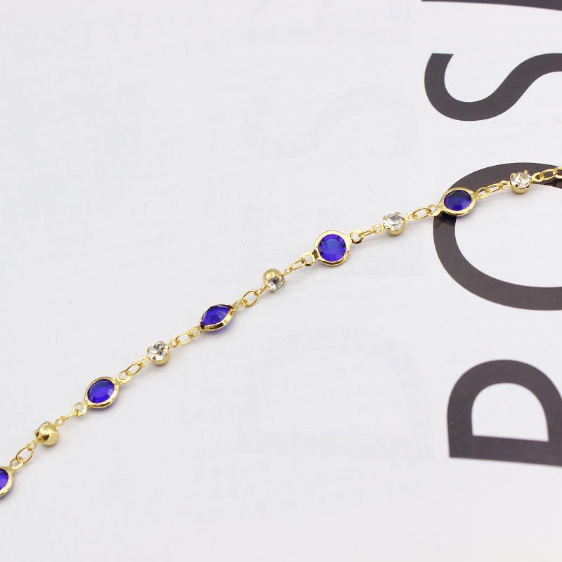 18K Gold Filled High Polish Finsh Blue Crystal Ankle Bracelet JJA02