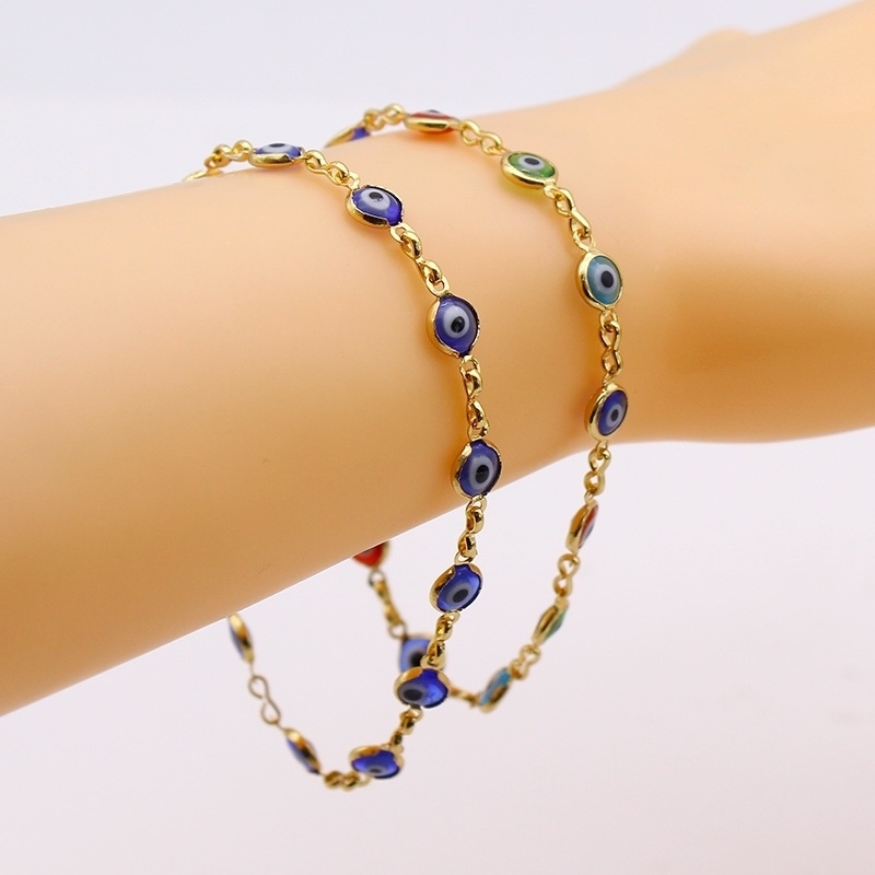 18k Gold Filled High Polish Finsh Evil Eye Bracelet - Blue