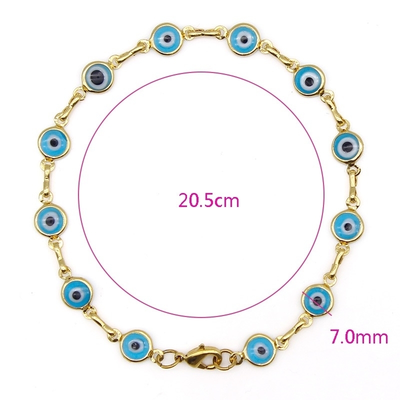 18k Gold Filled High Polish Finsh Evil Eye Bracelet - Light Blue