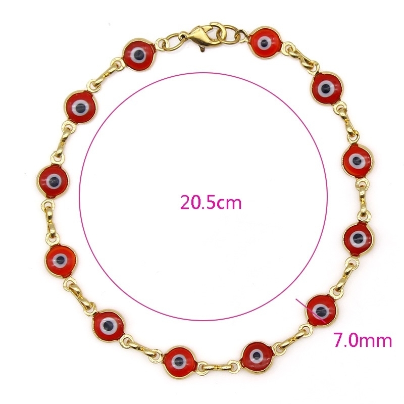18k Gold Filled High Polish Finsh Evil Eye Bracelet - Red