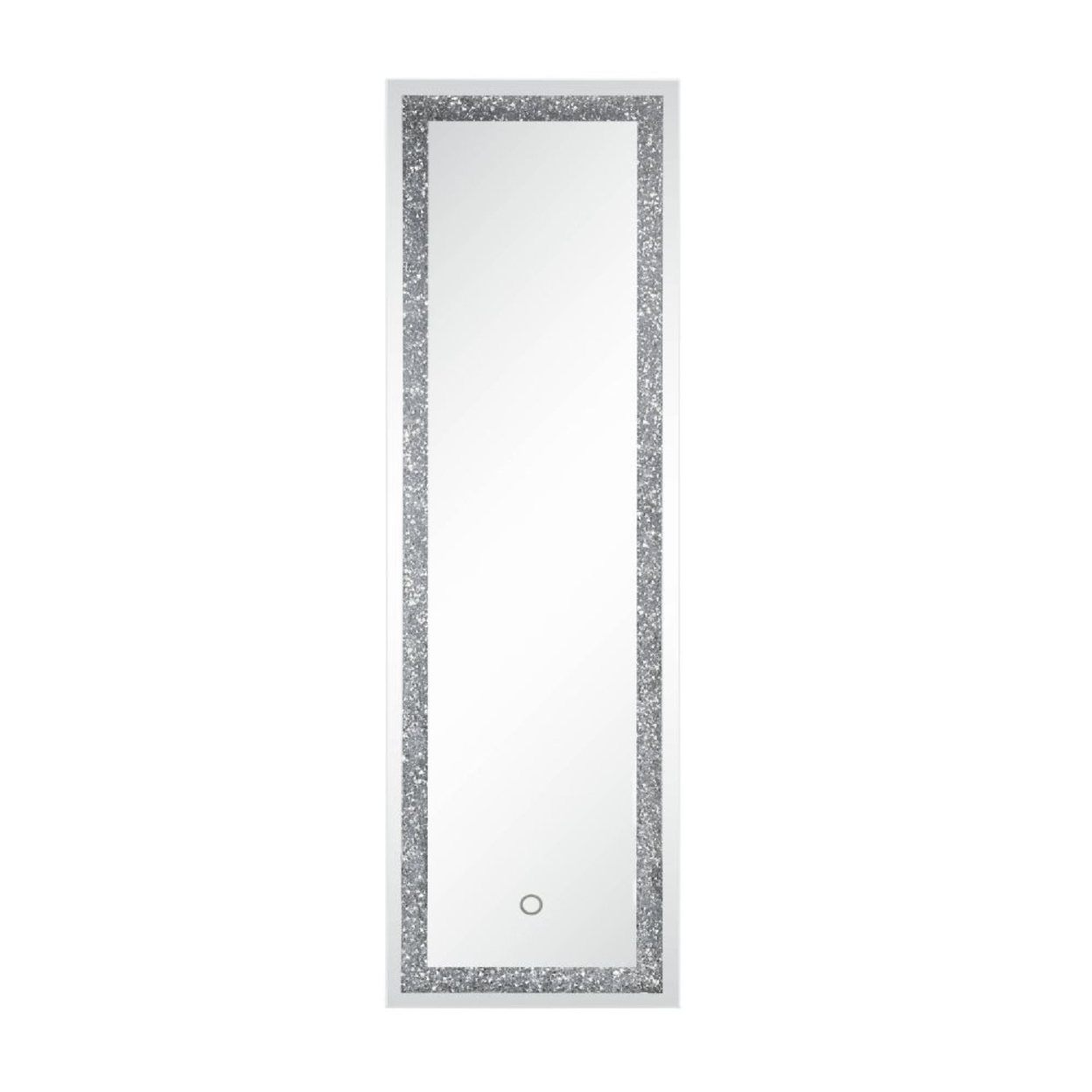 Floor Mirror With LED Light And Faux Diamonds Inlay, Silver- Saltoro Sherpi