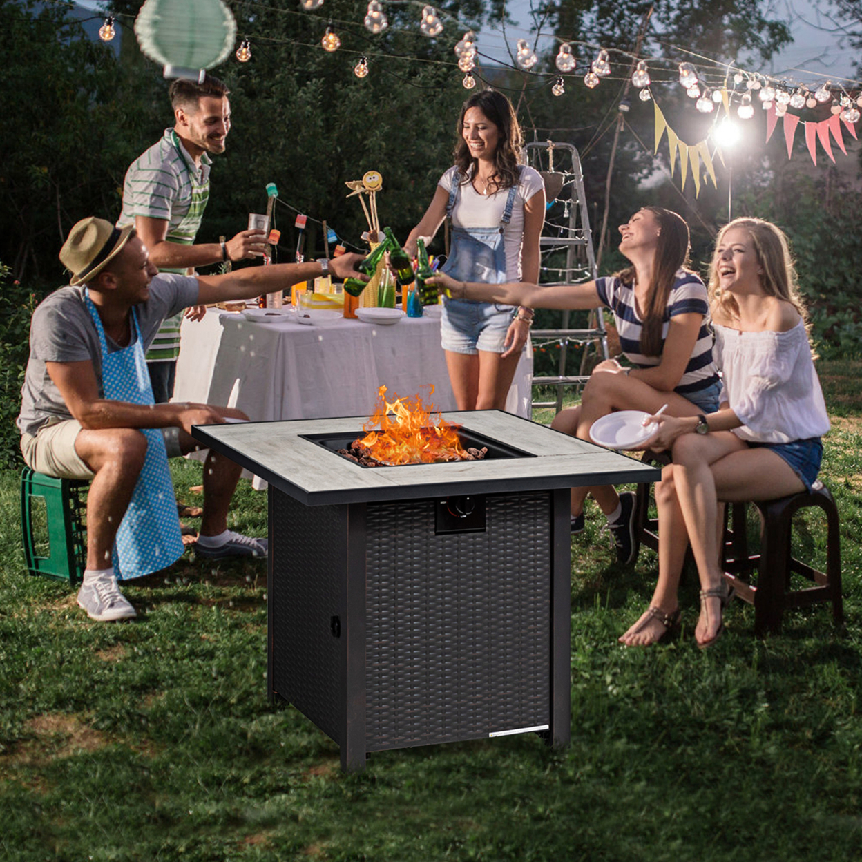 30'' Gas Fire Table 50,000 BTU Square Propane Fire Pit Table Patio Yard