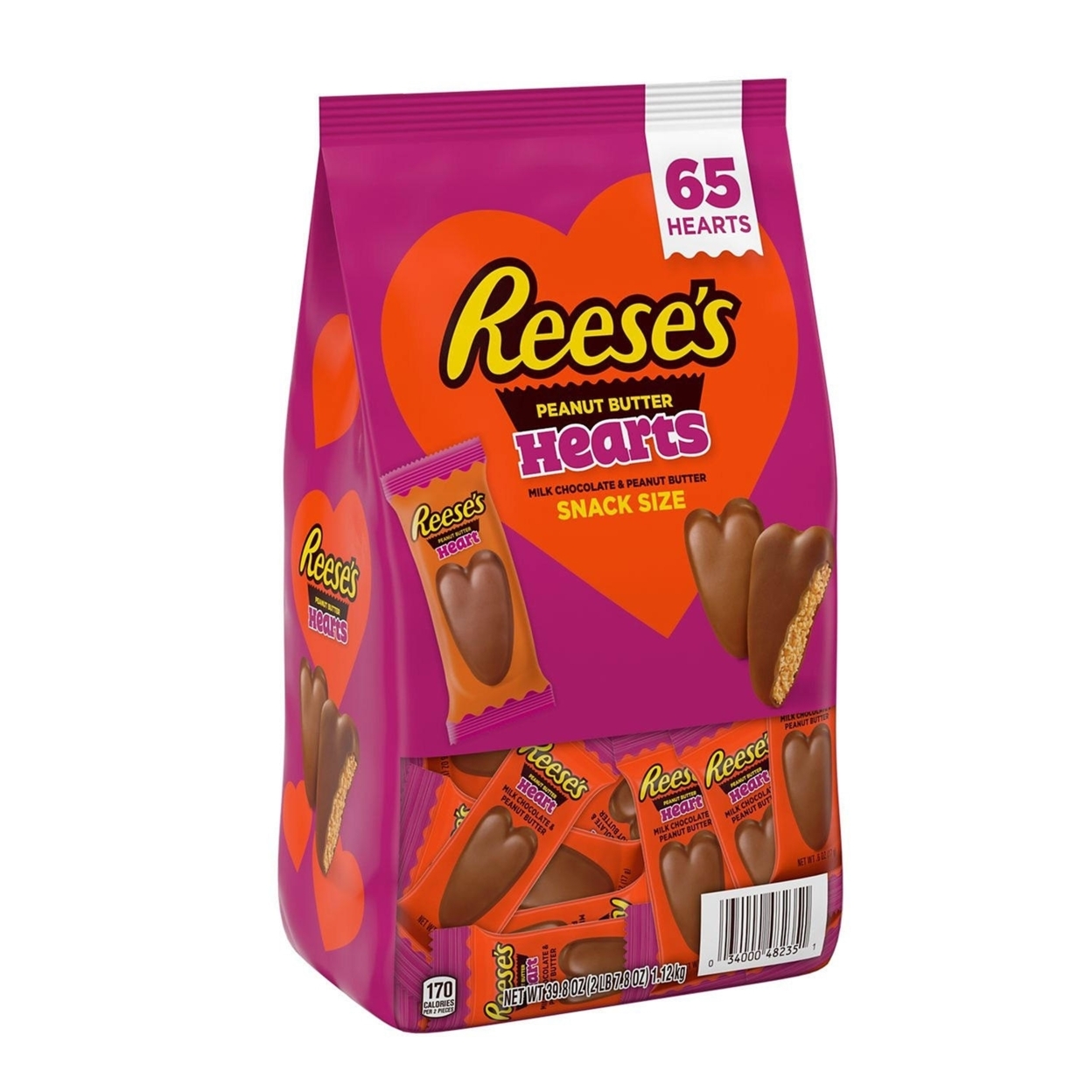 Reese's Milk Chocolate Peanut Butter Valentine's Hearts Candy, (39.8 Oz, 65 Ct)