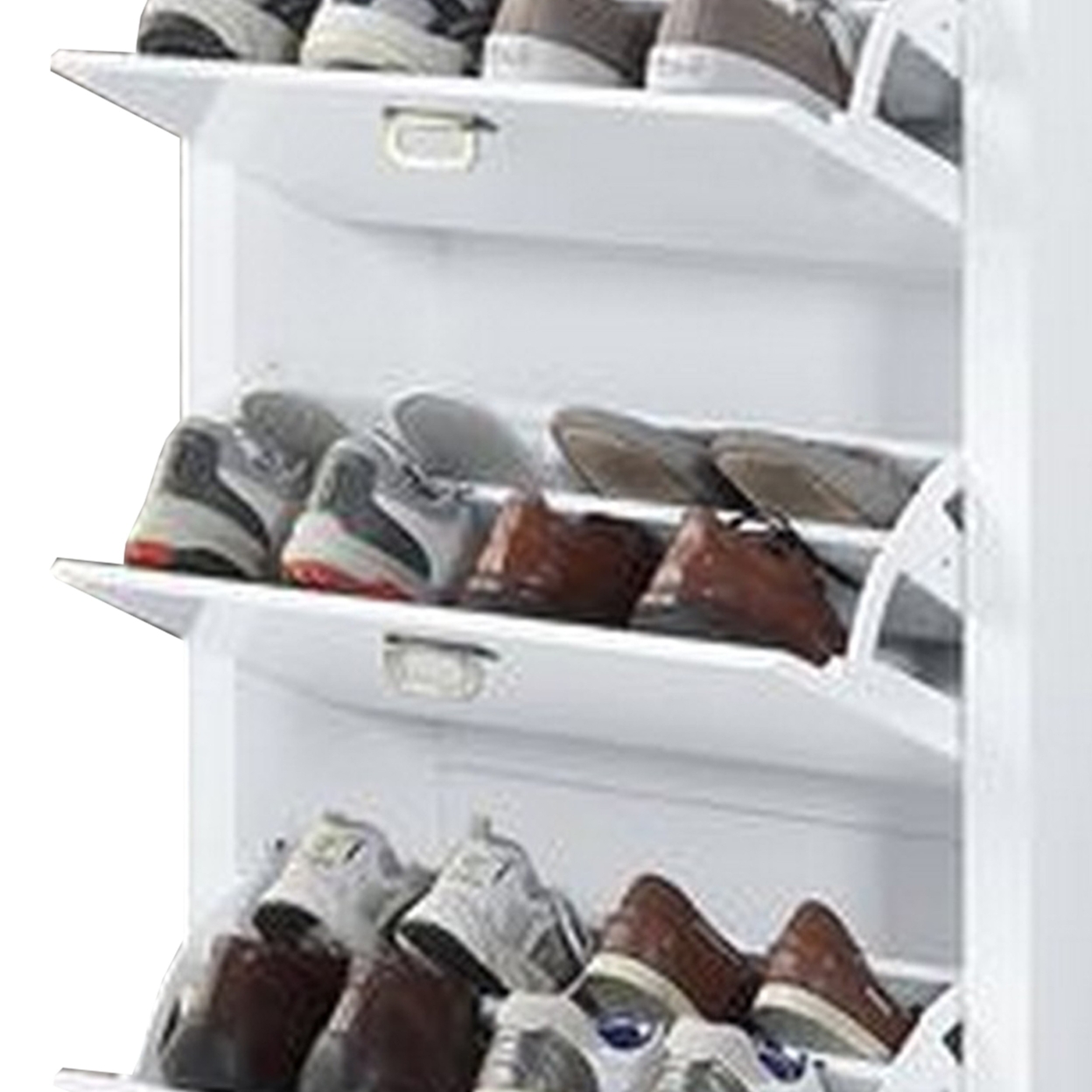 Shoe Cabinet With 3 Drop Down Storage And Wooden Frame, White- Saltoro Sherpi