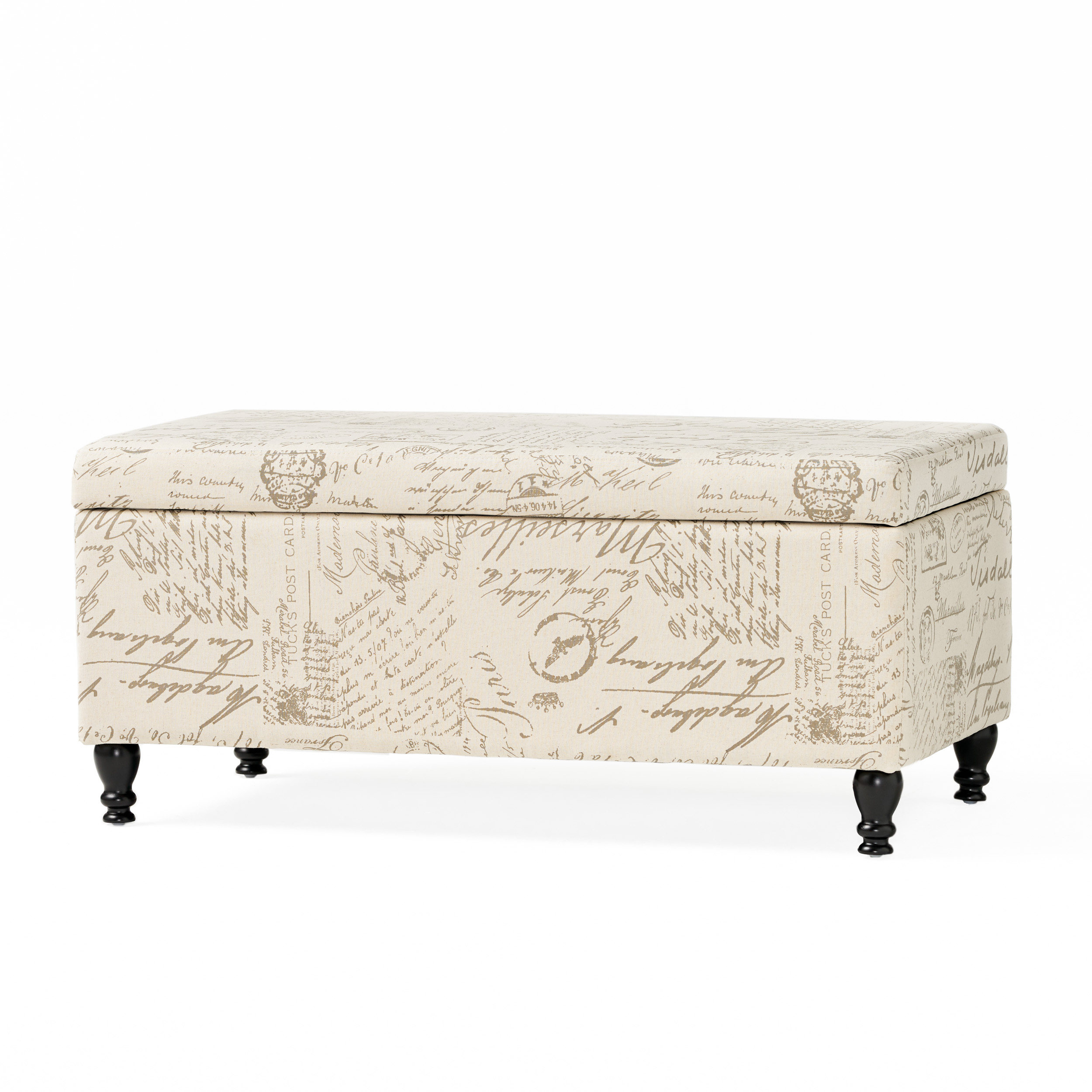 Cerise Fabric Storage Ottoman Bench With French Script