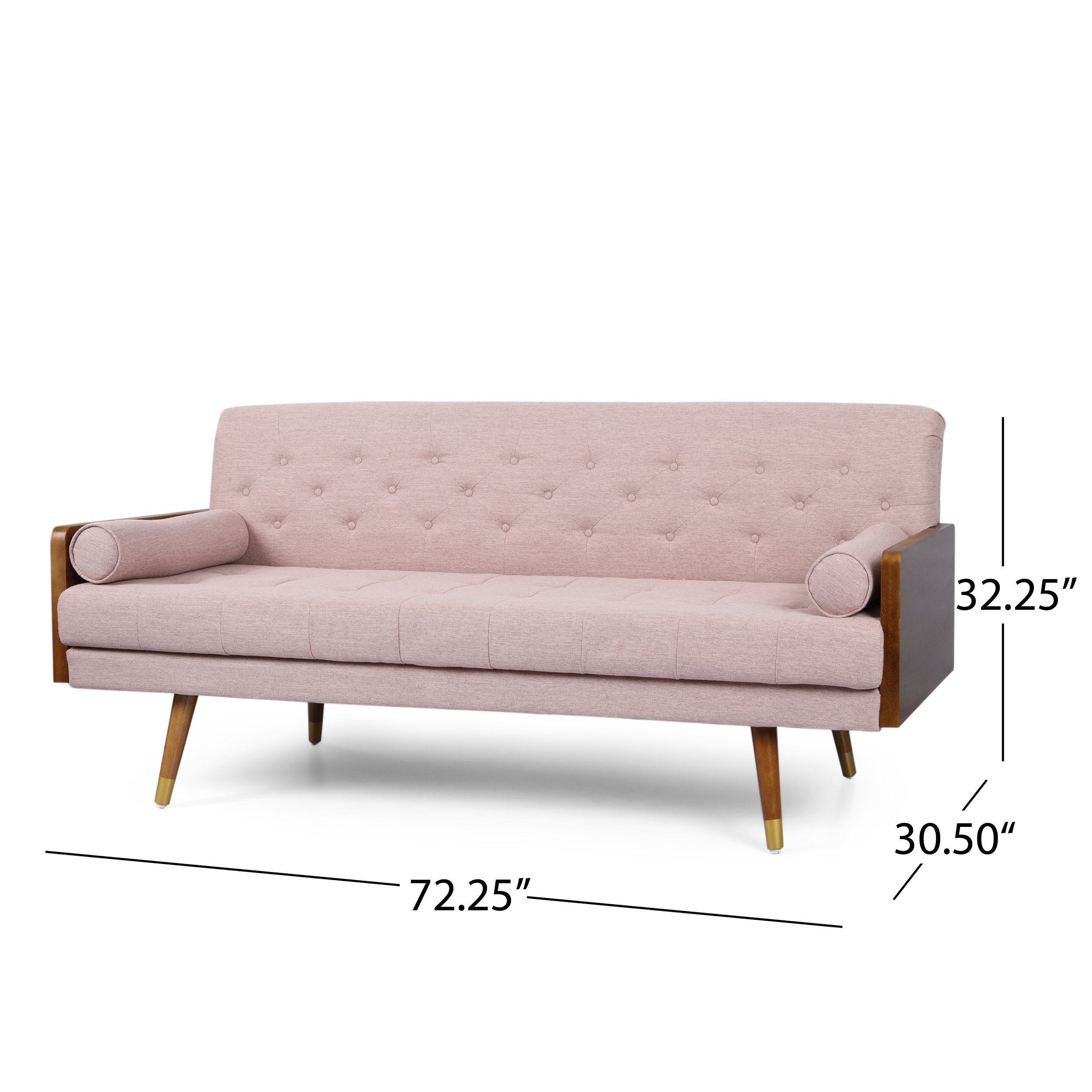 Ada Mid Century Modern Tufted Fabric Sofa - Light Blush