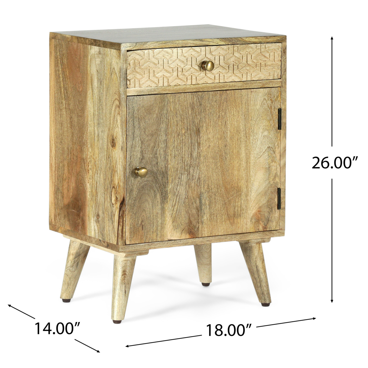 Stowe Boho Handcrafted Mango Wood Nightstand With Storage, Natural