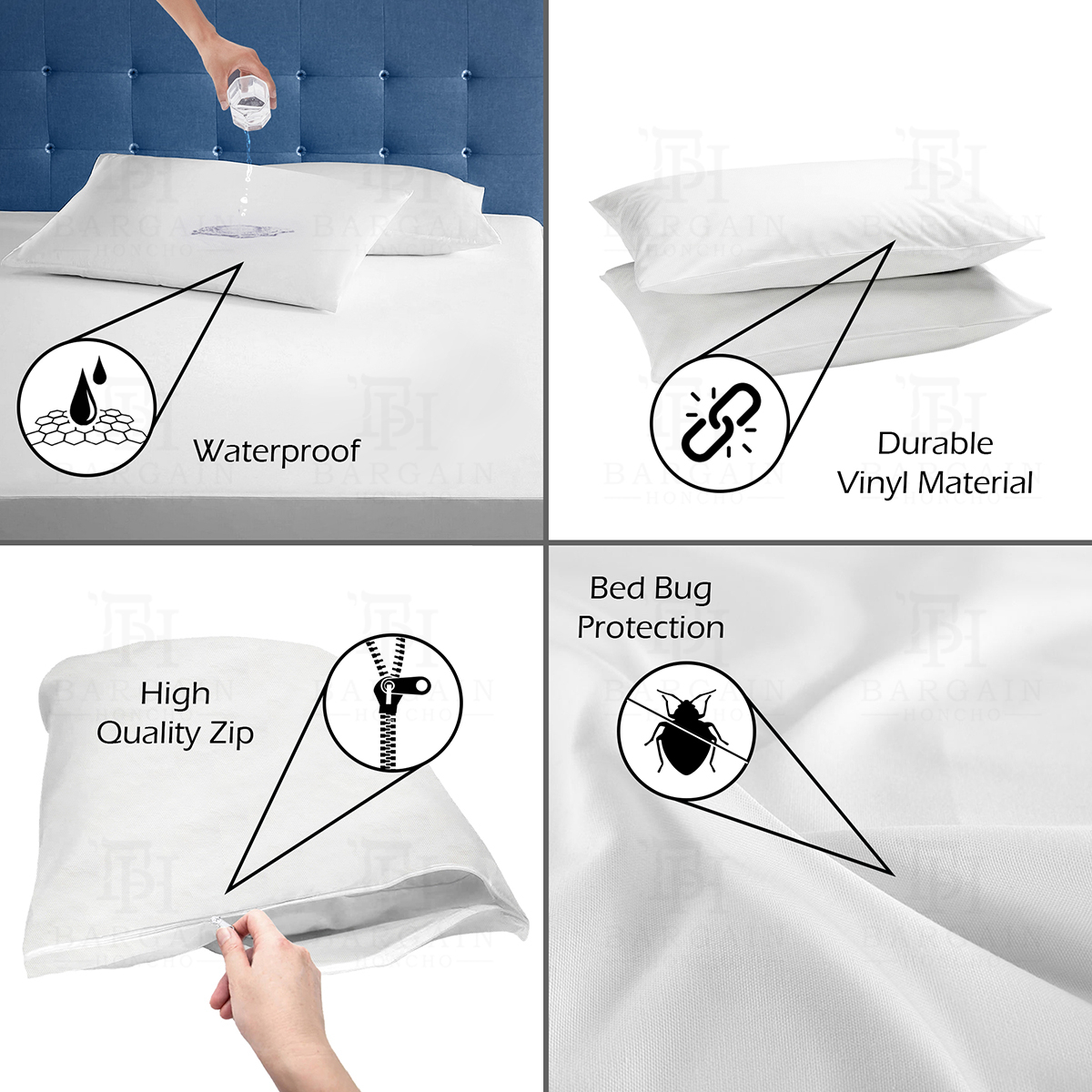 Heavyweight Zippered Waterproof & Bed-Bug Proof Vinyl Mattress Cover Protector - 2-Pack Vinyl Pillow Covers