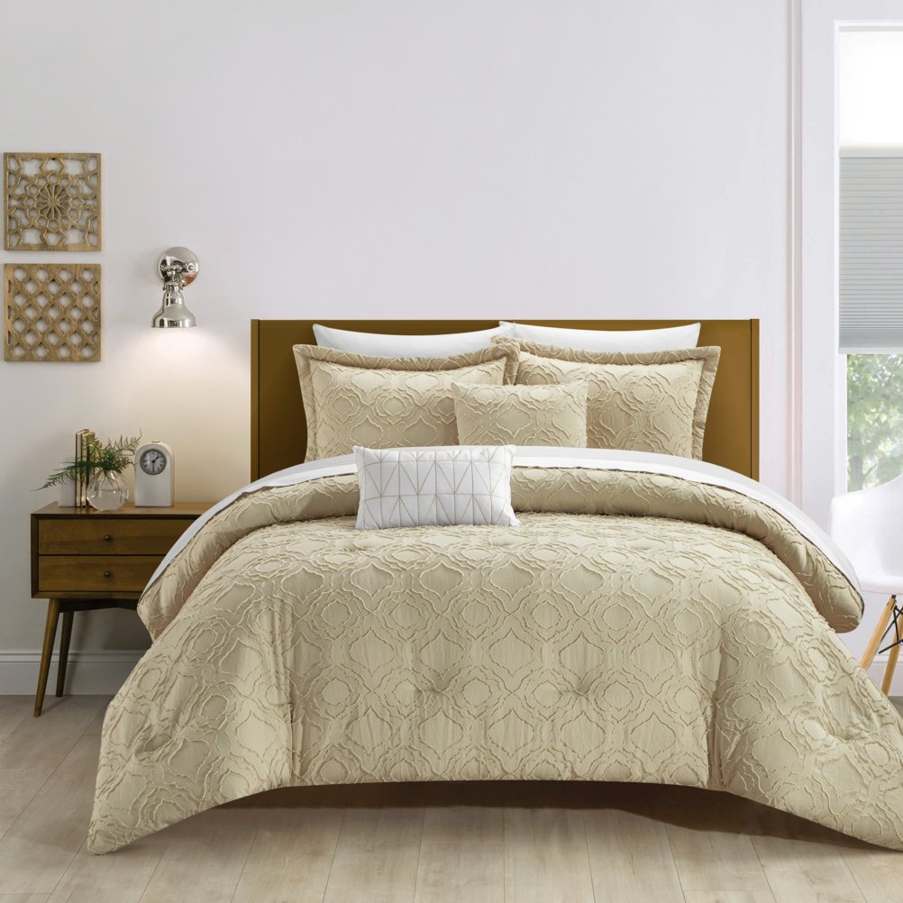 Jane Queen White 5pc Comforter Set - Beige, Queen