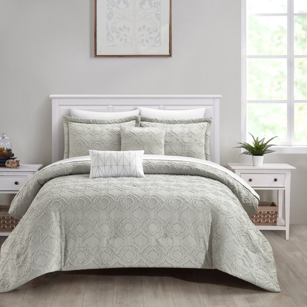 Jane Queen White 5pc Comforter Set - Grey, King